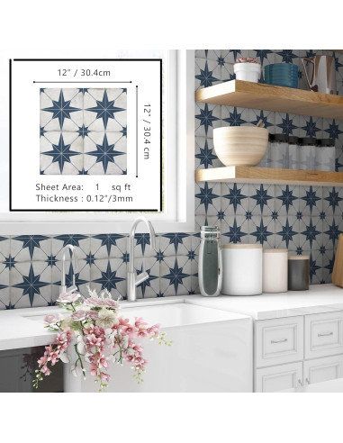 Azulejo Autoadhesivo El Azulejo Plaza Estrella Azul 10 Hojas