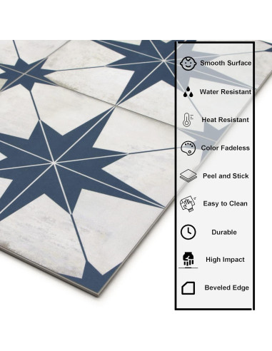Azulejo Autoadhesivo El Azulejo Plaza Estrella Azul 10 Hojas