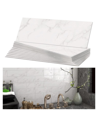 BeNice Azulejos Autoadhesivos de Mármol Carrara Blanco 16 Piezas
