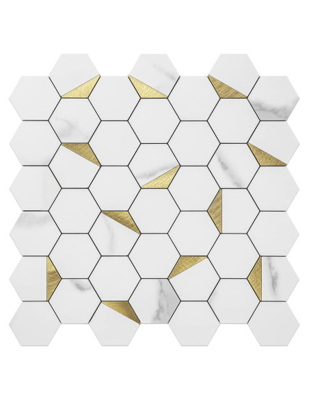 DICOFUN Azulejos Hexagonales Autoadhesivos 10 Hojas PVC Mármol Blanco DICOFUN Azulejos Hexagonales Autoadhesivos 10 Hojas PVC Mármol Blanco