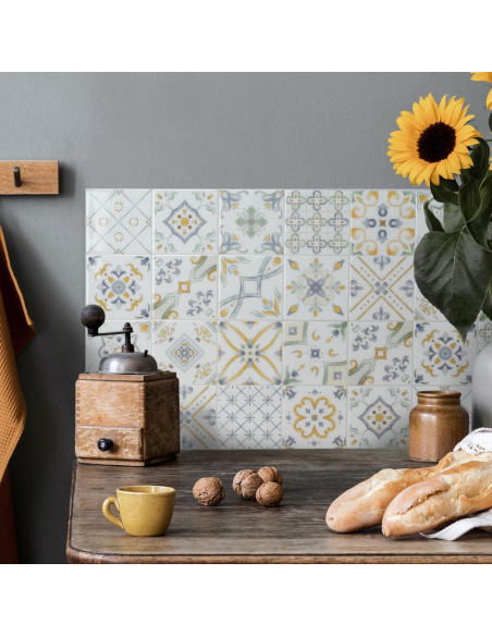 Smart Tiles Azulejos Adhesivos 3D - 5 Hojas 22.86 cm - Amarillo Velletri Smart Tiles Azulejos Adhesivos 3D - 5 Hojas 22.86 cm - Amarillo Velletri