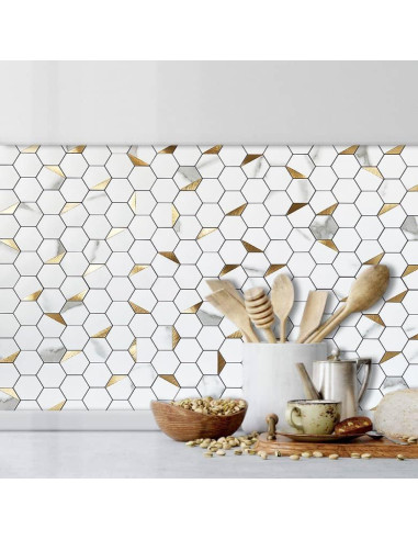 DICOFUN Azulejos Hexagonales Autoadhesivos 10 Hojas PVC Mármol Blanco