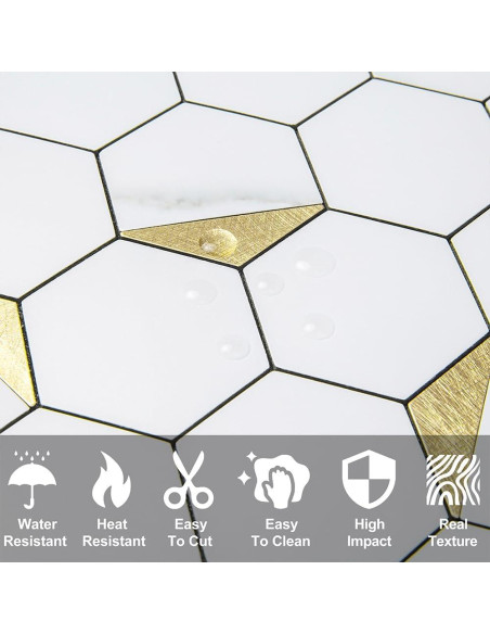 DICOFUN Azulejos Hexagonales Autoadhesivos 10 Hojas PVC Mármol Blanco DICOFUN Azulejos Hexagonales Autoadhesivos 10 Hojas PVC Mármol Blanco