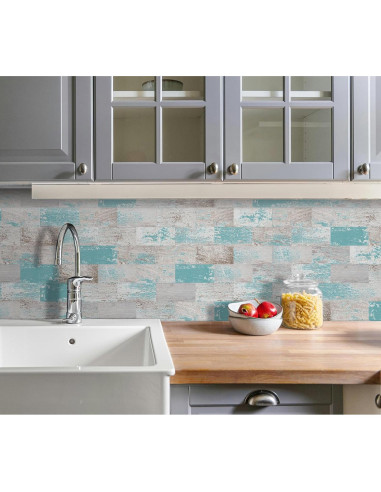 Azulejo Autoadhesivo DEWOO Turquesa 10 Hojas 34.3x29 cm