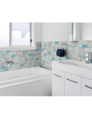 Azulejo Autoadhesivo DEWOO Turquesa 10 Hojas 34.3x29 cm