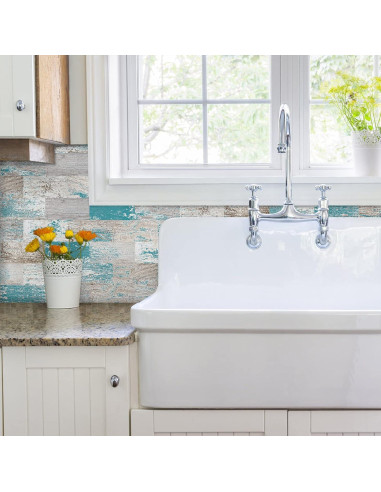 Azulejo Autoadhesivo DEWOO Turquesa 10 Hojas 34.3x29 cm