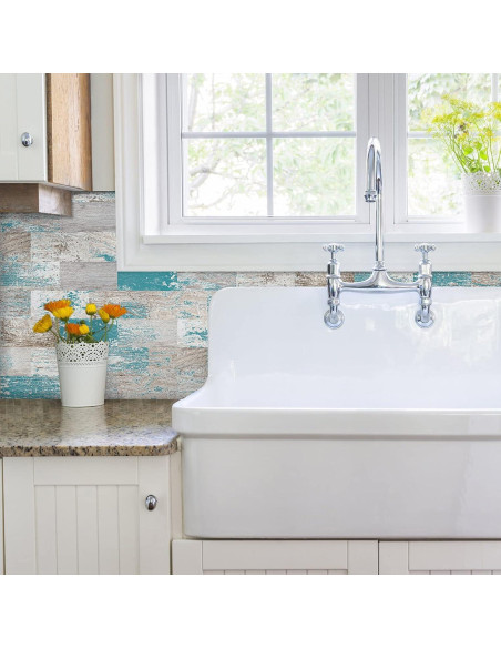 Azulejo Autoadhesivo DEWOO Turquesa 10 Hojas 34.3x29 cm