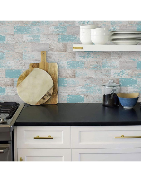 Azulejo Autoadhesivo DEWOO Turquesa 10 Hojas 34.3x29 cm