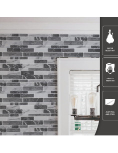 Baldosas Autoadhesivas Art3d 10 Hojas 30.48x30.48cm Mármol Gris 2