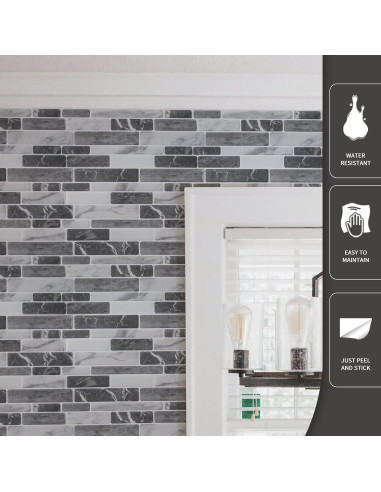 Baldosas Autoadhesivas Art3d 10 Hojas 30.48x30.48cm Mármol Gris