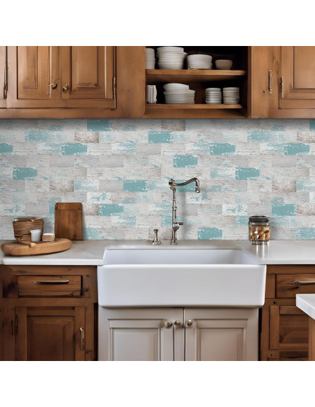 Azulejo Autoadhesivo DEWOO Turquesa 10 Hojas 34.3x29 cm