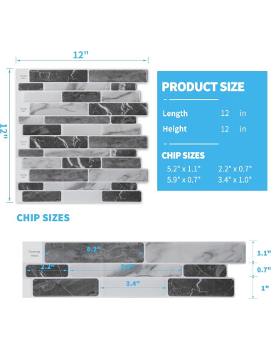 Baldosas Autoadhesivas Art3d 10 Hojas 30.48x30.48cm Mármol Gris