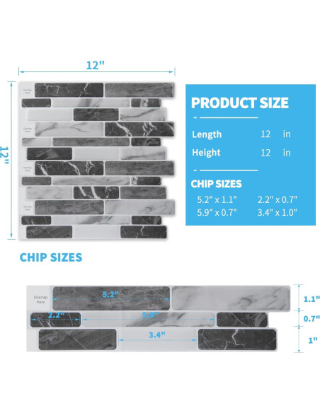 Baldosas Autoadhesivas Art3d 10 Hojas 30.48x30.48cm Mármol Gris