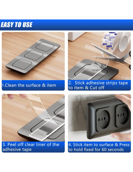 Cinta Adhesiva Doble Cara ZMUAXUAN 3m Reutilizable Transparente