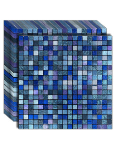 Azulejo Autoadhesivo YMMXGE 10 Hojas 30.48x30.48cm Azul Mezclado