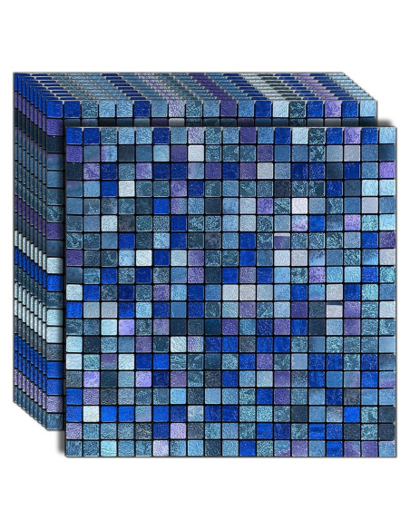 Azulejo Autoadhesivo YMMXGE 10 Hojas 30.48x30.48cm Azul Mezclado