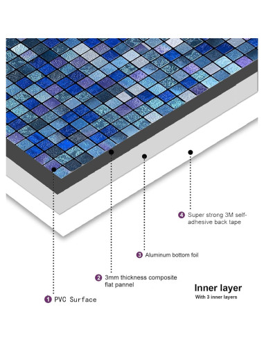 Azulejo Autoadhesivo YMMXGE 10 Hojas 30.48x30.48cm Azul Mezclado