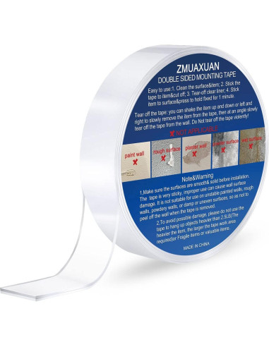 Cinta Adhesiva Doble Cara ZMUAXUAN 3m Reutilizable Transparente