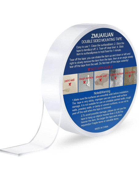 Cinta Adhesiva Doble Cara ZMUAXUAN 3m Reutilizable Transparente