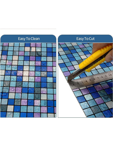 Azulejo Autoadhesivo YMMXGE 10 Hojas 30.48x30.48cm Azul Mezclado