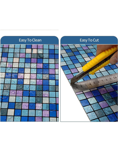 Azulejo Autoadhesivo YMMXGE 10 Hojas 30.48x30.48cm Azul Mezclado