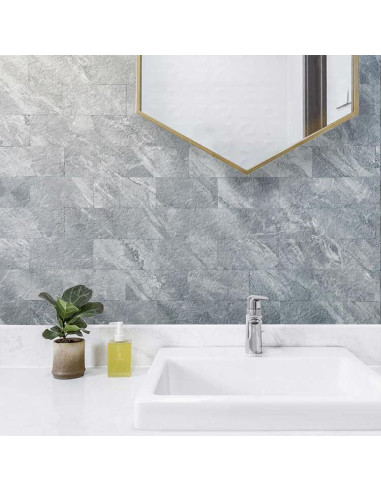 Azulejos Autoadhesivos AULIGET 100 Piezas PVC Mármol Gris 7.49x14.99 cm