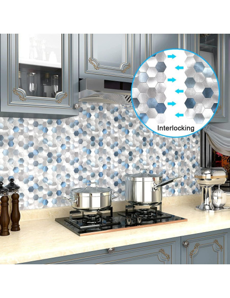 Azulejos Autoadhesivos Hexagonales BeNice 5 Piezas Azul 3D Azulejos Autoadhesivos Hexagonales BeNice 5 Piezas Azul 3D