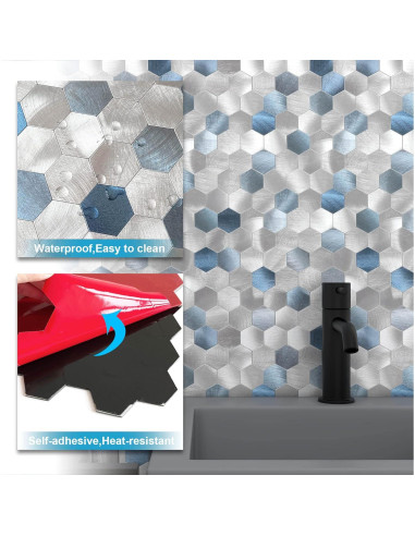 Azulejos Autoadhesivos Hexagonales BeNice 5 Piezas Azul 3D