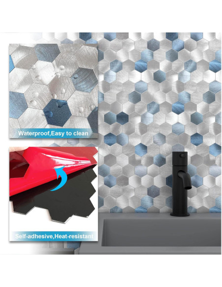 Azulejos Autoadhesivos Hexagonales BeNice 5 Piezas Azul 3D Azulejos Autoadhesivos Hexagonales BeNice 5 Piezas Azul 3D