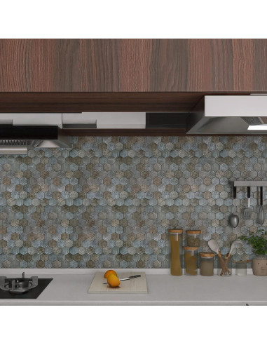 Azulejos Autoadhesivos Kieacia 10 Hojas PVC 1m Hexagonal Curry Gris