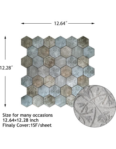 Azulejos Autoadhesivos Kieacia 10 Hojas PVC 1m Hexagonal Curry Gris