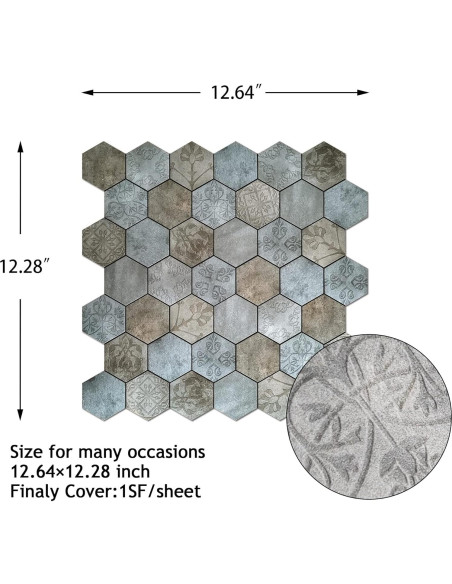 Azulejos Autoadhesivos Kieacia 10 Hojas PVC 1m Hexagonal Curry Gris Azulejos Autoadhesivos Kieacia 10 Hojas PVC 1m Hexagonal Curry Gris
