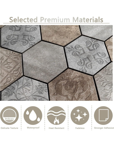 Azulejos Autoadhesivos Kieacia 10 Hojas PVC 1m Hexagonal Curry Gris Azulejos Autoadhesivos Kieacia 10 Hojas PVC 1m Hexagonal Curry Gris