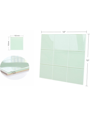 Azulejo de vidrio verde autoadhesivo CASAPALACE 30.48x30.48 cm