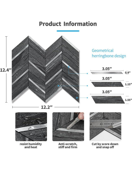 Azulejos Autoadhesivos Art3d 10 Hojas Espiga PVC 9.29 m