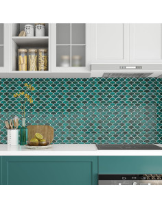 Azulejo Autoadhesivo VEELIKE Verde Escama de Pescado 6 Pzas 2