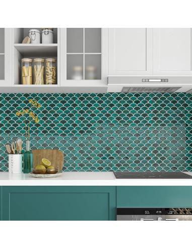 Azulejo Autoadhesivo VEELIKE Verde Escama de Pescado 6 Pzas