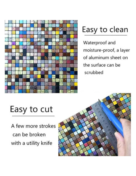 10 Hojas Azulejo Autoadhesivo Sanyeskkiy 30x30 cm Metalico