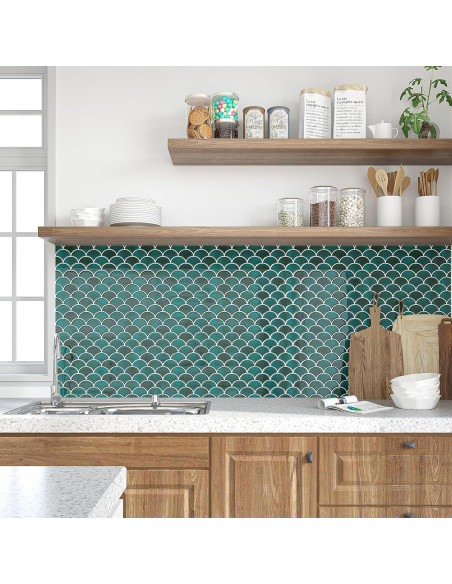 Azulejo Autoadhesivo VEELIKE Verde Escama de Pescado 6 Pzas