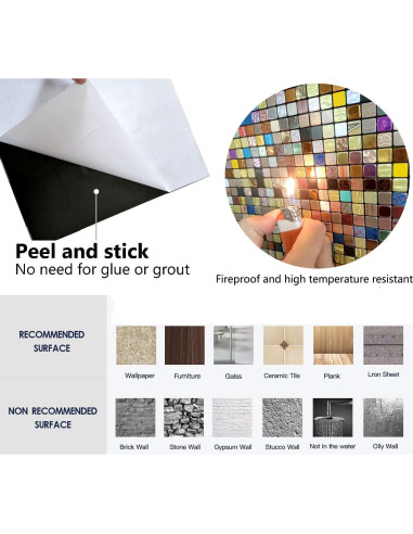 10 Hojas Azulejo Autoadhesivo Sanyeskkiy 30x30 cm Metalico