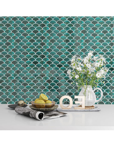 Azulejo Autoadhesivo VEELIKE Verde Escama de Pescado 6 Pzas