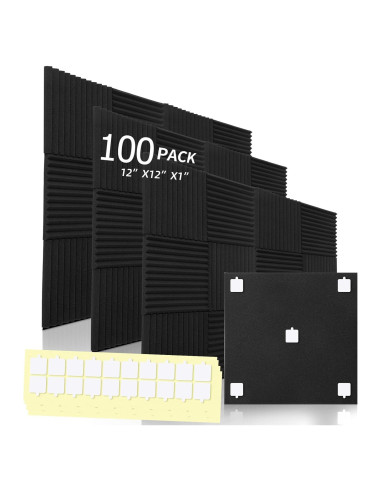 Paquete de 100 Paneles de Espuma Acústica Aislantes Negros 30.48 cm