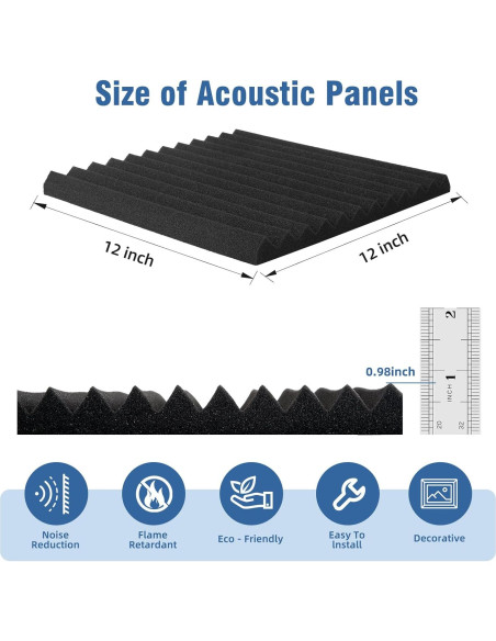 Paquete de 100 Paneles de Espuma Acústica Aislantes Negros 30.48 cm