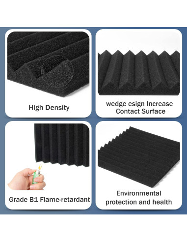 Paquete de 100 Paneles de Espuma Acústica Aislantes Negros 30.48 cm
