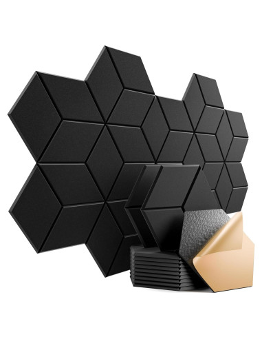 Paquete de 12 Paneles Acústicos Autoadhesivos 30.5x25.4 cm Negro