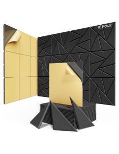 Paquete de 18 Paneles Acústicos Autoadhesivos 30.48x30.48cm Negro