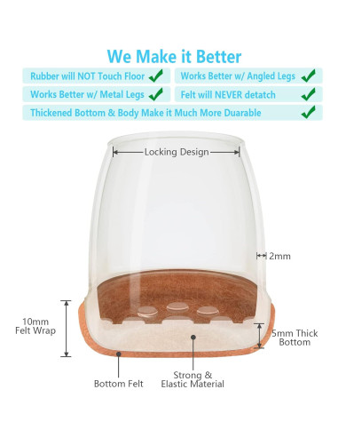 16 Protectores de Suelo para Patas de Silla Yarehand L