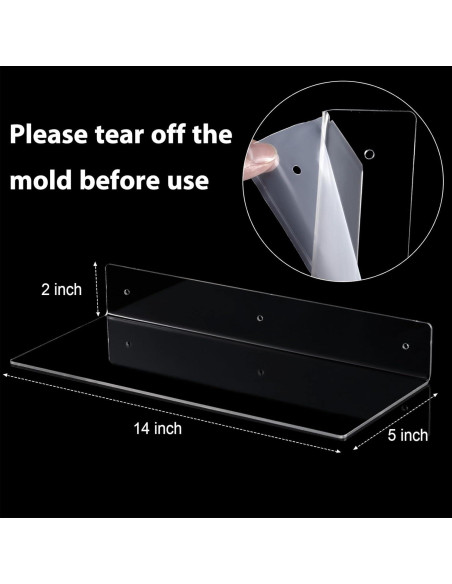 Estante Flotante Acrílico Blulu 8 Piezas 35.56x12.7cm Transparente