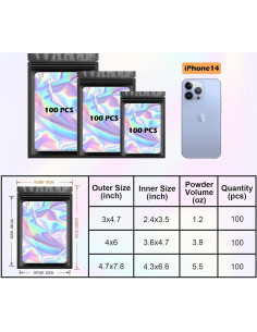 300 Bolsas Holográficas Mylar Arsmat, 3 Tamaños Reutilizables 2