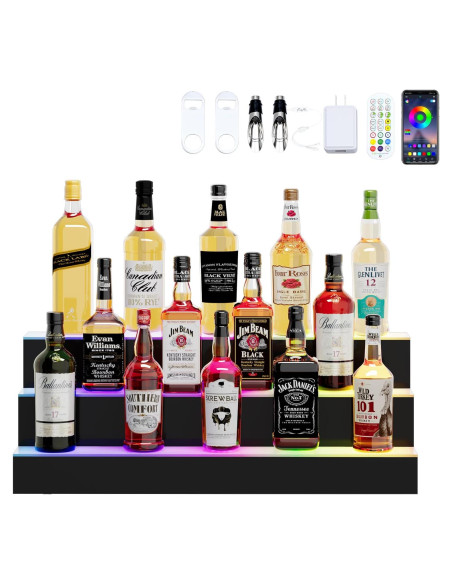 Estante para botellas de licor Dethan 3 niveles LED 49 cm